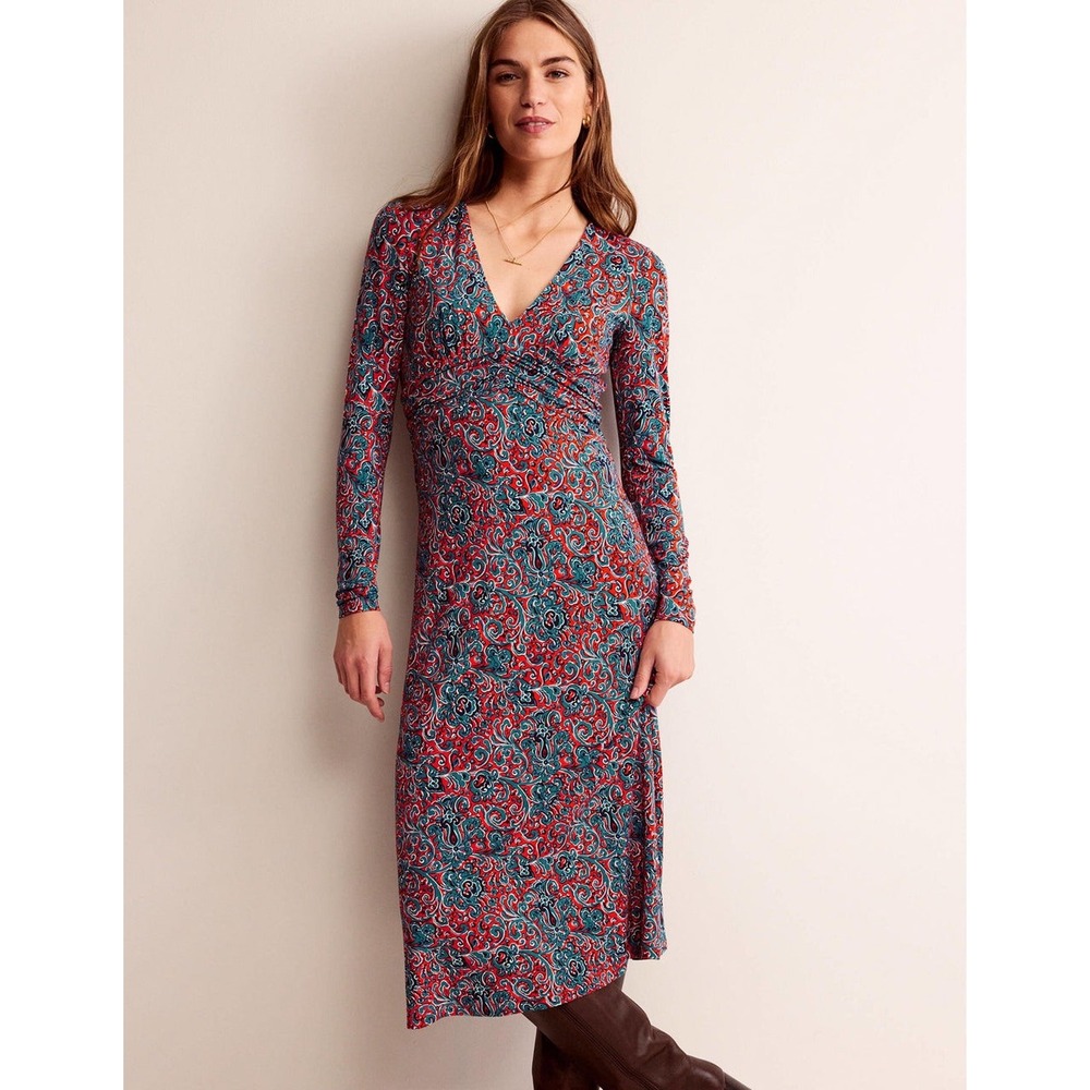 Boden Elodie Empire Midi Dress
Fiesta Orange Botanic Terrace Women's 12 Stretch - Picture 15 of 16